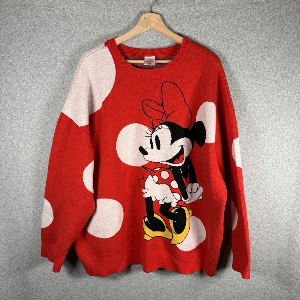 Disney Minnie Mouse Red and White Polka Dots Character Pullover‎ Knit Sweater 2X